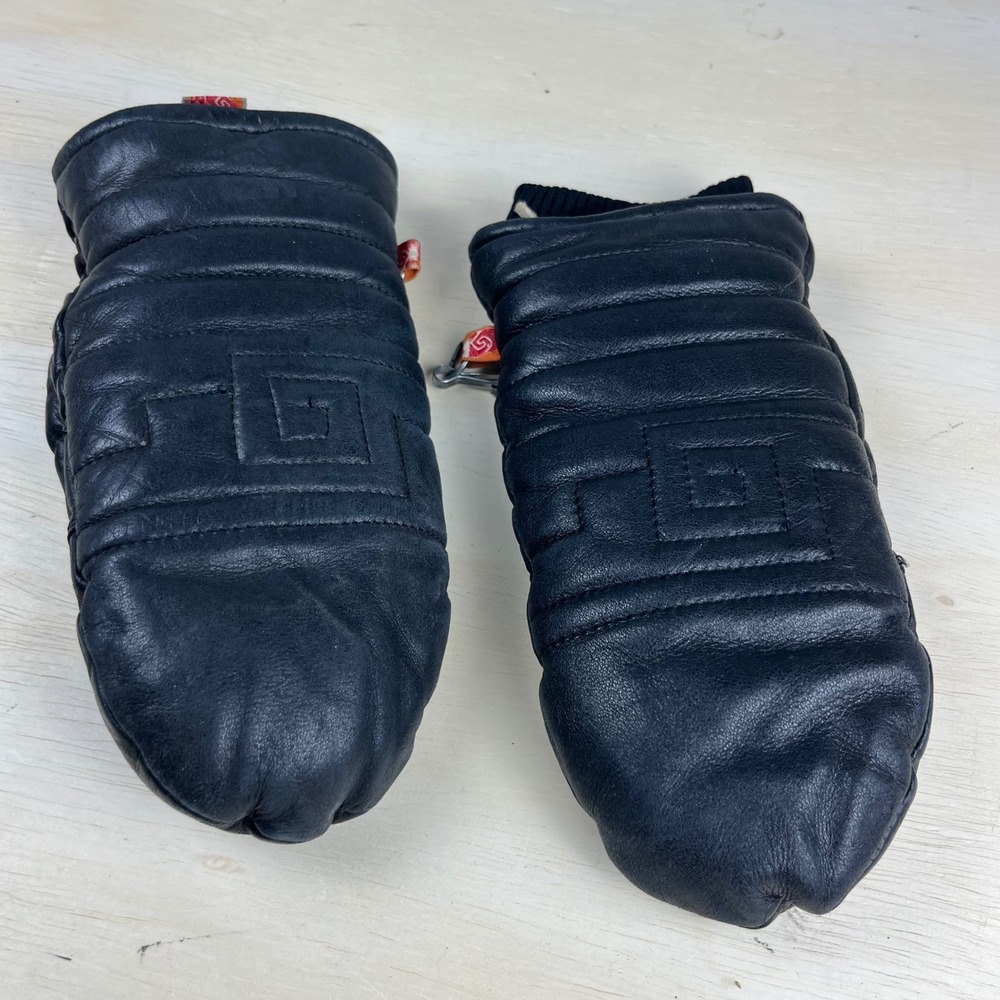 Kombi Black Leather Mittens Ladies Small Quilted Insulated Winter Gloves